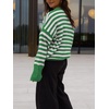 image:imageCHARTOU Women Striped Sweater Pullover Crewneck Long Sleeve Slouchy Knitwear JumperGreen