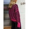image:imageCHARTOU Women Striped Sweater Pullover Crewneck Long Sleeve Slouchy Knitwear JumperRose