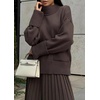 image:imageCHARTOU Womens 2 Piece Outfits Fall Winter Knit Lounge Sets Mock Neck Sweater Pleated Culottes Pants BaggyBrown