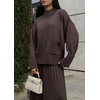 image:imageCHARTOU Womens 2 Piece Outfits Fall Winter Knit Lounge Sets Mock Neck Sweater Pleated Culottes Pants BaggyBrown