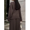 image:imageCHARTOU Womens 2 Piece Outfits Fall Winter Knit Lounge Sets Mock Neck Sweater Pleated Culottes Pants BaggyBrown