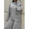 image:imageCHARTOU Womens 2 Piece Outfits Fall Winter Knit Lounge Sets Mock Neck Sweater Pleated Culottes Pants BaggyGrey