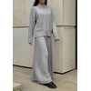 image:imageCHARTOU Womens 2 Piece Outfits Fall Winter Knit Lounge Sets Mock Neck Sweater Pleated Culottes Pants BaggyGrey