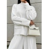 image:imageCHARTOU Womens 2 Piece Outfits Fall Winter Knit Lounge Sets Mock Neck Sweater Pleated Culottes Pants BaggyWhite