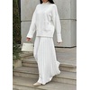 image:imageCHARTOU Womens 2 Piece Outfits Fall Winter Knit Lounge Sets Mock Neck Sweater Pleated Culottes Pants BaggyWhite