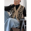 image:imageCHARTOU Womens Sleeveless Leopard Sweater Vest Cropped Button Down Retro Wool Cheetah Tank TopsKhaki