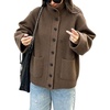 image:imageCHARTOU Women Button Down Cardigan Stand Collar Knit Coat Fall Oversized SweaterBrown