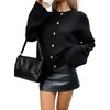 image:imageCHARTOU Women Button Down Sweater Cardigan Crewneck Long Sleeve Crop Knit Coat JacketBlack