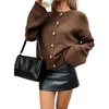 image:imageCHARTOU Women Button Down Sweater Cardigan Crewneck Long Sleeve Crop Knit Coat JacketBrown