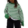 image:imageCHARTOU Women Striped Sweater Pullover Crewneck Long Sleeve Slouchy Knitwear JumperGreen