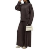 image:imageCHARTOU Womens 2 Piece Outfits Fall Winter Knit Lounge Sets Mock Neck Sweater Pleated Culottes Pants BaggyBrown