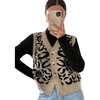 image:imageCHARTOU Womens Sleeveless Leopard Sweater Vest Cropped Button Down Retro Wool Cheetah Tank TopsKhaki