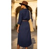 image:imageCHARTOU Womens Linen Blend Shirt Dress Button Down Midi Dress with Pockets Summer Long Sleeve Casual Tunic Dress for WorkNavy