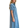 image:imageCHARTOU Womens Long Denim Dress Puff Sleeve Button Down Shirt Dress with PocketsBlue