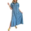 image:imageCHARTOU Womens Long Denim Dress Puff Sleeve Button Down Shirt Dress with PocketsBlue