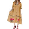 image:imageCHARTOU Women Summer Shift Midi Dress Puff Sleeve Button Down Cotton Shirt DressOrange