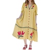 image:imageCHARTOU Women Summer Shift Midi Dress Puff Sleeve Button Down Cotton Shirt DressYellow