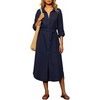 image:imageCHARTOU Womens Linen Blend Shirt Dress Button Down Midi Dress with Pockets Summer Long Sleeve Casual Tunic Dress for WorkNavy