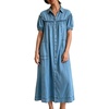 image:imageCHARTOU Womens Long Denim Dress Puff Sleeve Button Down Shirt Dress with PocketsBlue