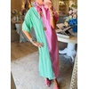 image:imageCHARTOU Women Plaid Maxi Dresses Puff Short Sleeve Lapel V Neck Color Block Summer Dress with PocketsMulticolor