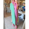 image:imageCHARTOU Women Plaid Maxi Dresses Puff Short Sleeve Lapel V Neck Color Block Summer Dress with PocketsMulticolor