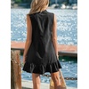 image:imageCHARTOU Women Sleeveless Denim Mini Dress Summer Button Down Ruffle Hem Jean Short DressBlack