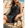 image:imageCHARTOU Women Sleeveless Denim Mini Dress Summer Button Down Ruffle Hem Jean Short DressBlack