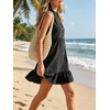 image:imageCHARTOU Women Sleeveless Denim Mini Dress Summer Button Down Ruffle Hem Jean Short DressBlack