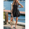 image:imageCHARTOU Women Sleeveless Denim Mini Dress Summer Button Down Ruffle Hem Jean Short DressBlack