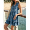 image:imageCHARTOU Women Sleeveless Denim Mini Dress Summer Button Down Ruffle Hem Jean Short DressBlue