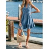 image:imageCHARTOU Women Sleeveless Denim Mini Dress Summer Button Down Ruffle Hem Jean Short DressBlue