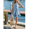 image:imageCHARTOU Women Sleeveless Denim Mini Dress Summer Button Down Ruffle Hem Jean Short DressLight Blue