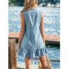 image:imageCHARTOU Women Sleeveless Denim Mini Dress Summer Button Down Ruffle Hem Jean Short DressLight Blue