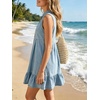 image:imageCHARTOU Women Sleeveless Denim Mini Dress Summer Button Down Ruffle Hem Jean Short DressLight Blue