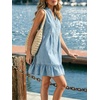 image:imageCHARTOU Women Sleeveless Denim Mini Dress Summer Button Down Ruffle Hem Jean Short DressLight Blue