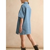 image:imageCHARTOU Women Summer Denim Mini Dress Lapel Drawstring V Neck Short Sleeve Shift Jean Dress with PocketsBlue