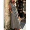 image:imageCHARTOU Women Summer Plaid Maxi Dress V Neck Short Sleeve Back Elastic Waist A Line Sundress with PocketsBlack