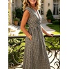 image:imageCHARTOU Women Summer Plaid Maxi Dress V Neck Short Sleeve Back Elastic Waist A Line Sundress with PocketsBlack
