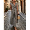 image:imageCHARTOU Women Summer Plaid Maxi Dress V Neck Short Sleeve Back Elastic Waist A Line Sundress with PocketsBlack