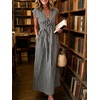 image:imageCHARTOU Women Summer Plaid Maxi Dress V Neck Short Sleeve Back Elastic Waist A Line Sundress with PocketsBlack