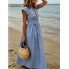 image:imageCHARTOU Women Summer Plaid Maxi Dress V Neck Short Sleeve Back Elastic Waist A Line Sundress with PocketsBlue