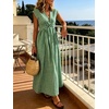image:imageCHARTOU Women Summer Plaid Maxi Dress V Neck Short Sleeve Back Elastic Waist A Line Sundress with PocketsGreen