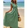image:imageCHARTOU Women Summer Plaid Maxi Dress V Neck Short Sleeve Back Elastic Waist A Line Sundress with PocketsGreen