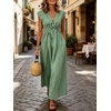 image:imageCHARTOU Women Summer Plaid Maxi Dress V Neck Short Sleeve Back Elastic Waist A Line Sundress with PocketsGreen