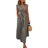 image:imageCHARTOU Women Summer Plaid Maxi Dress V Neck Short Sleeve Back Elastic Waist A Line Sundress with PocketsBlack