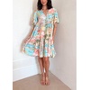 image:imageCHARTOU Women 2025 Tie Front Boho Beach Vacation Dress Short Sleeve Ruffle Floral Babydoll DressBlue