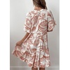 image:imageCHARTOU Women 2025 Tie Front Boho Beach Vacation Dress Short Sleeve Ruffle Floral Babydoll DressBrick Red