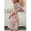 image:imageCHARTOU Women 2025 Tie Front Boho Beach Vacation Dress Short Sleeve Ruffle Floral Babydoll DressPurple