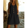 image:imageCHARTOU Women Cotton Linen Mini Dress Summer Casual Button Front Overall Dress with PocketsBlack
