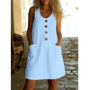 image:imageCHARTOU Women Cotton Linen Mini Dress Summer Casual Button Front Overall Dress with PocketsBlue